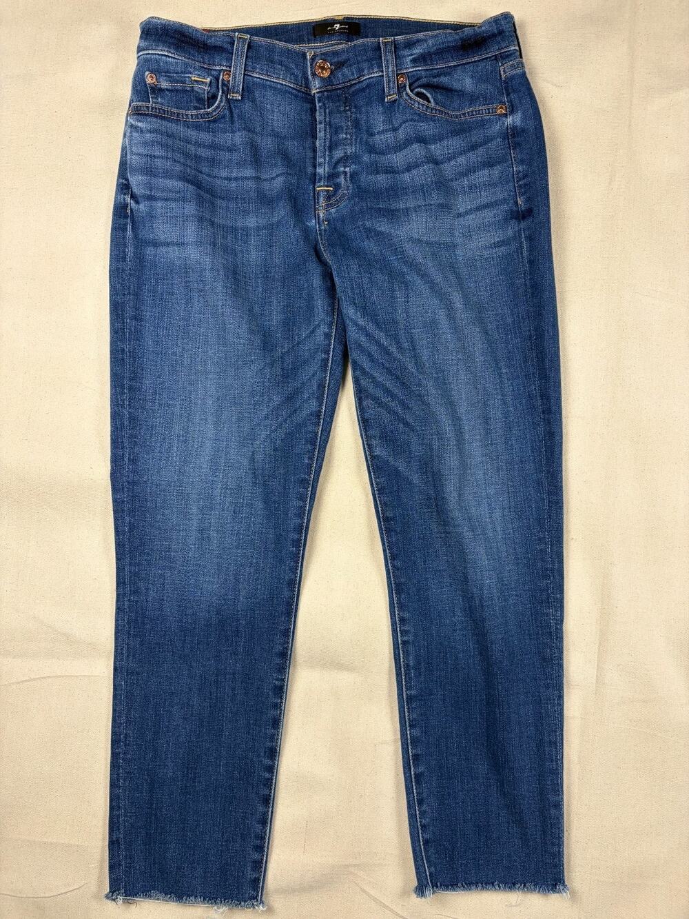 7 For All Mankind Womens 27 Cropped Jeans Button Fly Raw Hem
